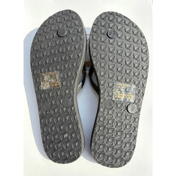 Reef Stargazer Flip Flops Womens 5 Black Glitter Sparkle Thong Sandals New - Picture 2 of 3